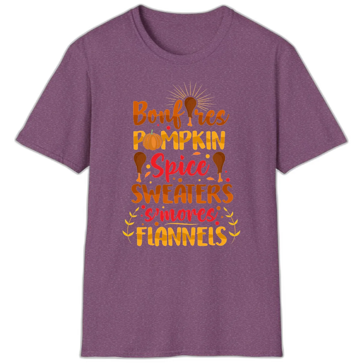 Bonfires Pumpkin Spice Sweaters S'mores Flannels T-Shirt in Heather Maroon