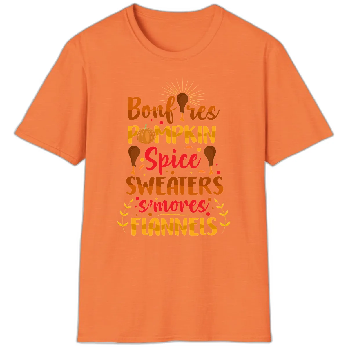 Bonfires Pumpkin Spice Sweaters S'mores Flannels T-Shirt in Heather Orange