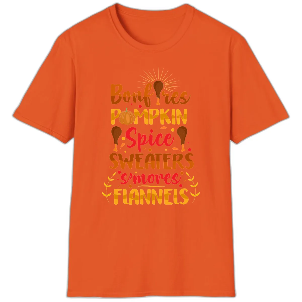 Bonfires Pumpkin Spice Sweaters S'mores Flannels T-Shirt in Orange