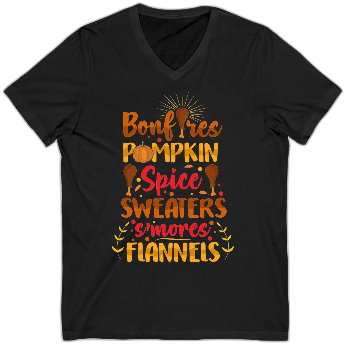 Bonfires Pumpkin Spice Sweaters S'mores Flannels V-Neck in Black