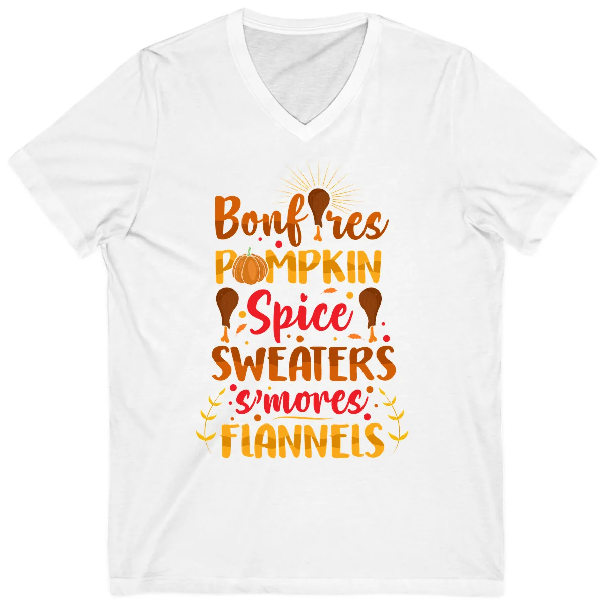 Bonfires Pumpkin Spice Sweaters S'mores Flannels V-Neck in White