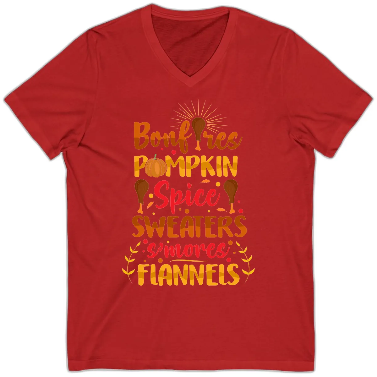 Bonfires Pumpkin Spice Sweaters S'mores Flannels V-Neck in Red
