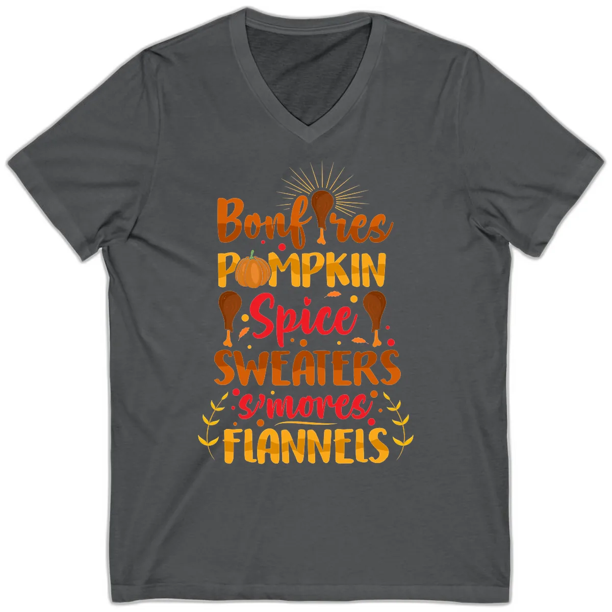 Bonfires Pumpkin Spice Sweaters S'mores Flannels V-Neck in Asphalt