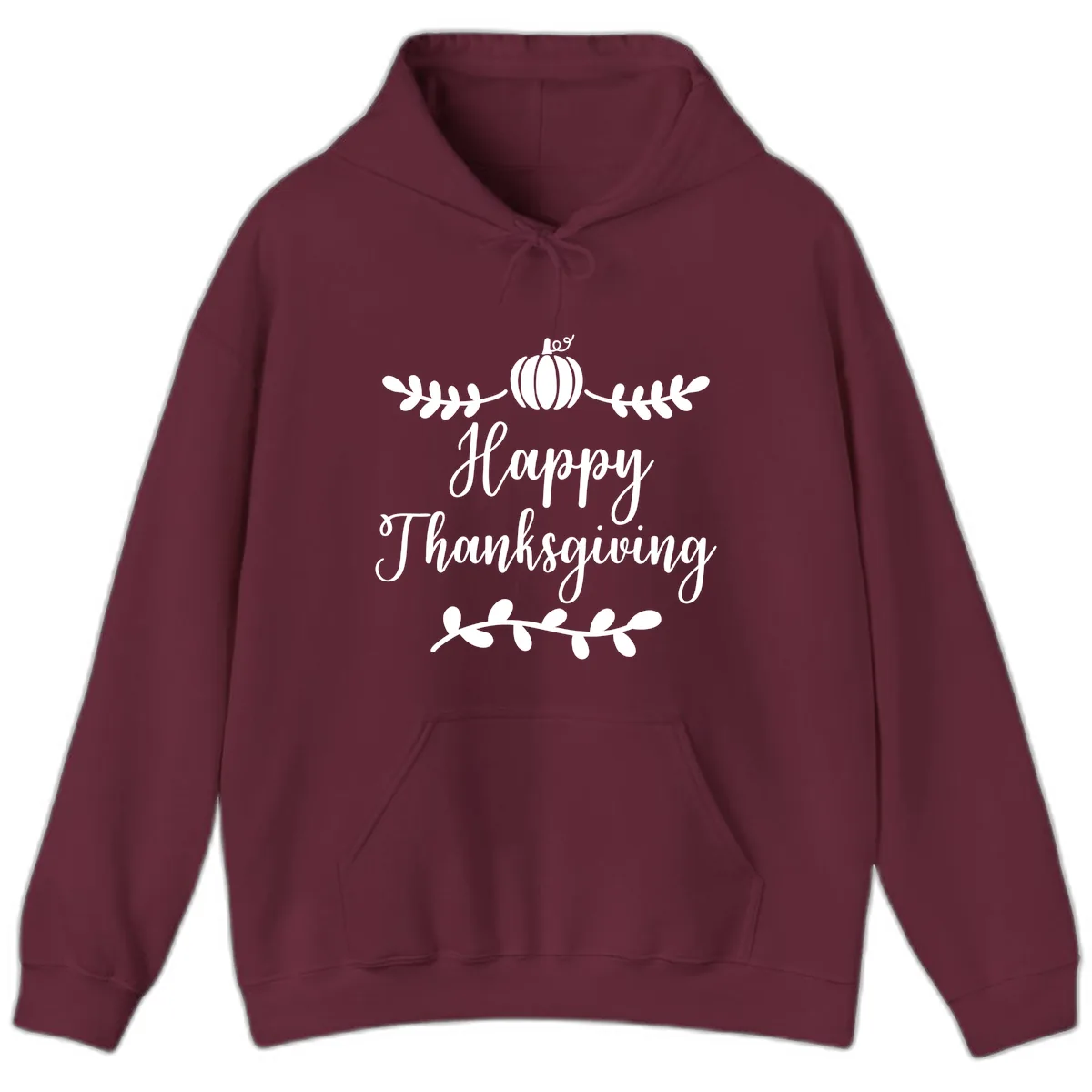 Happy Thanksgiving Script Design Hoodie in Maroon