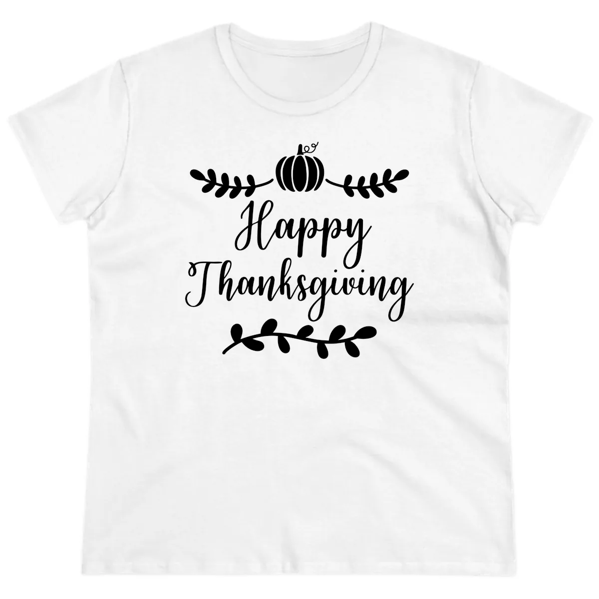 Happy Thanksgiving Script Design Ladies Tee in White