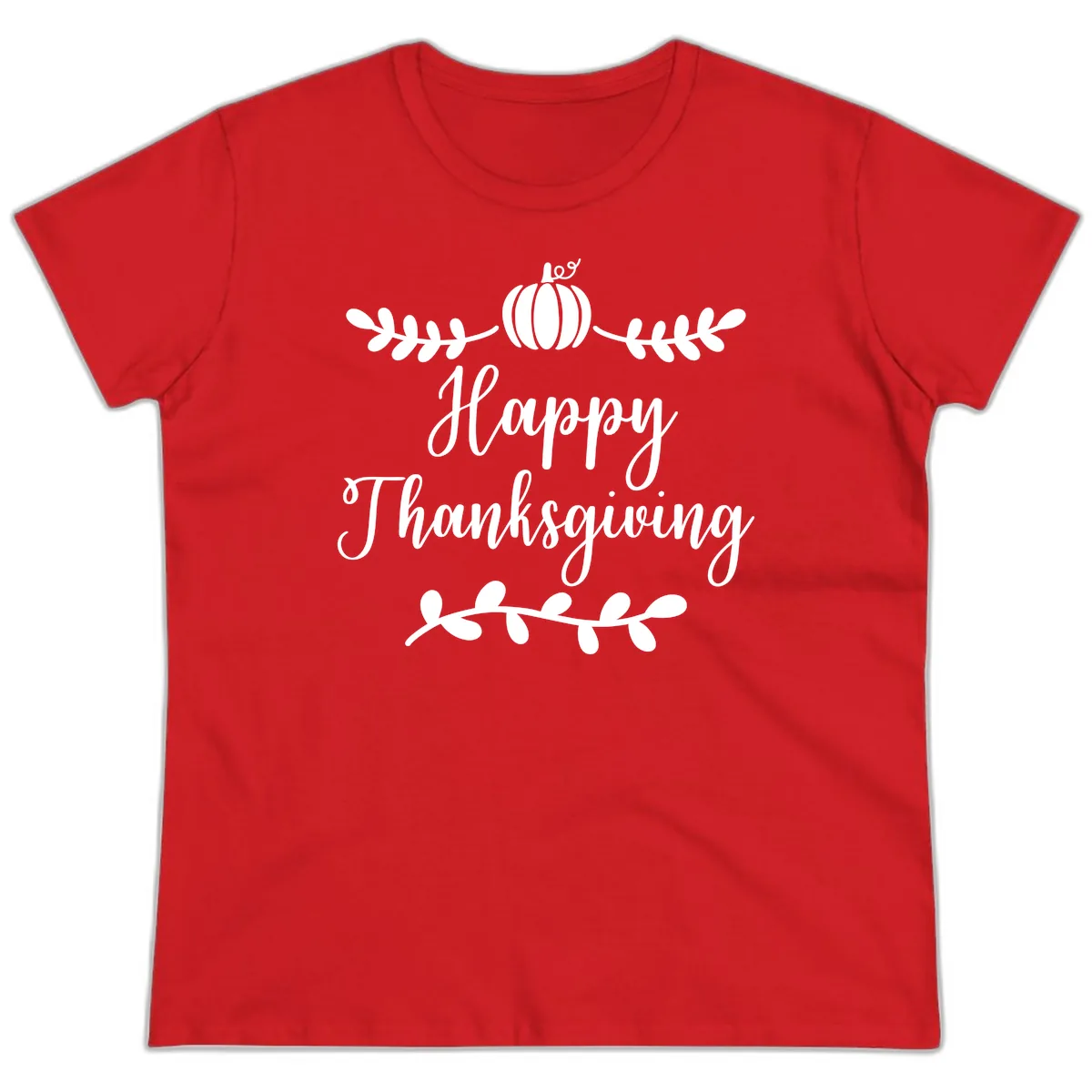 Happy Thanksgiving Script Design Ladies Tee in Red