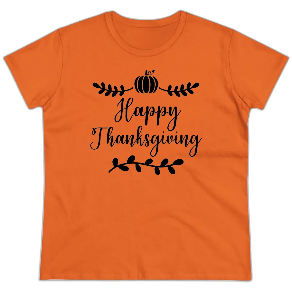 Happy Thanksgiving Script Design Ladies Tee in Orange