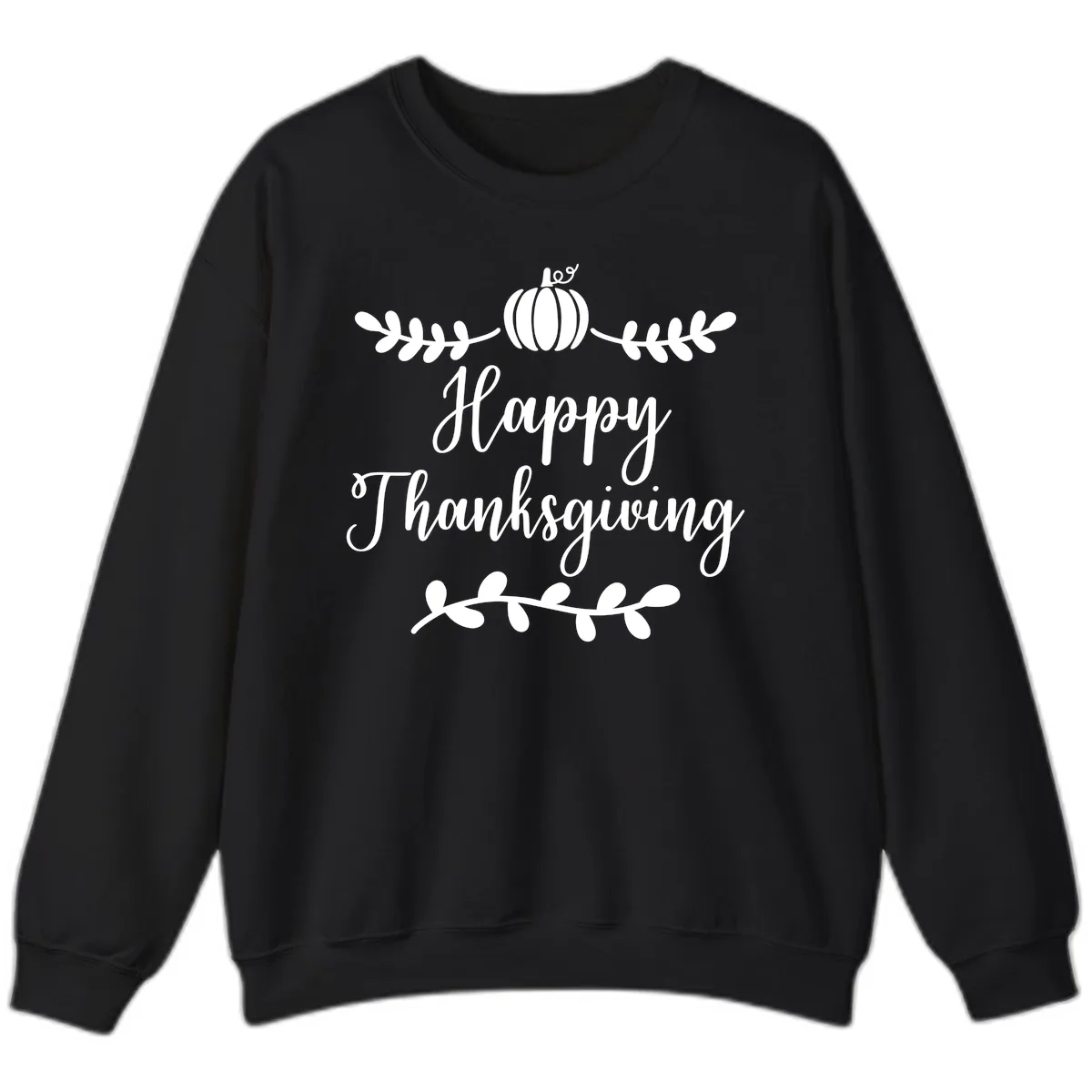 Happy Thanksgiving Script Design Sweatshirt in Black