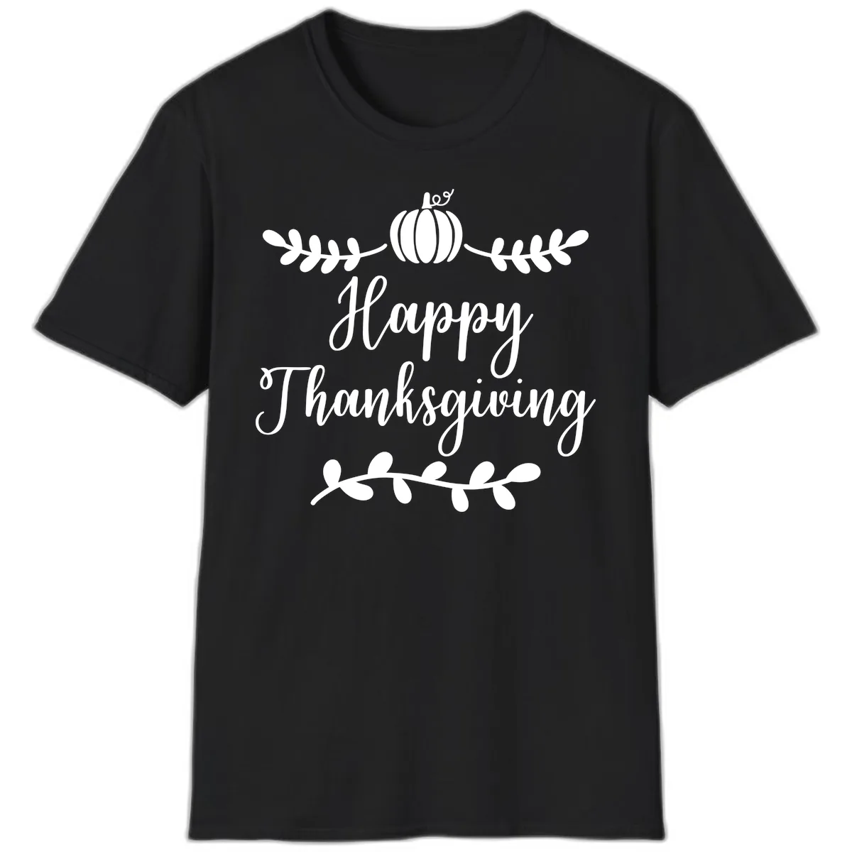 Happy Thanksgiving Script Design T-Shirt in Black