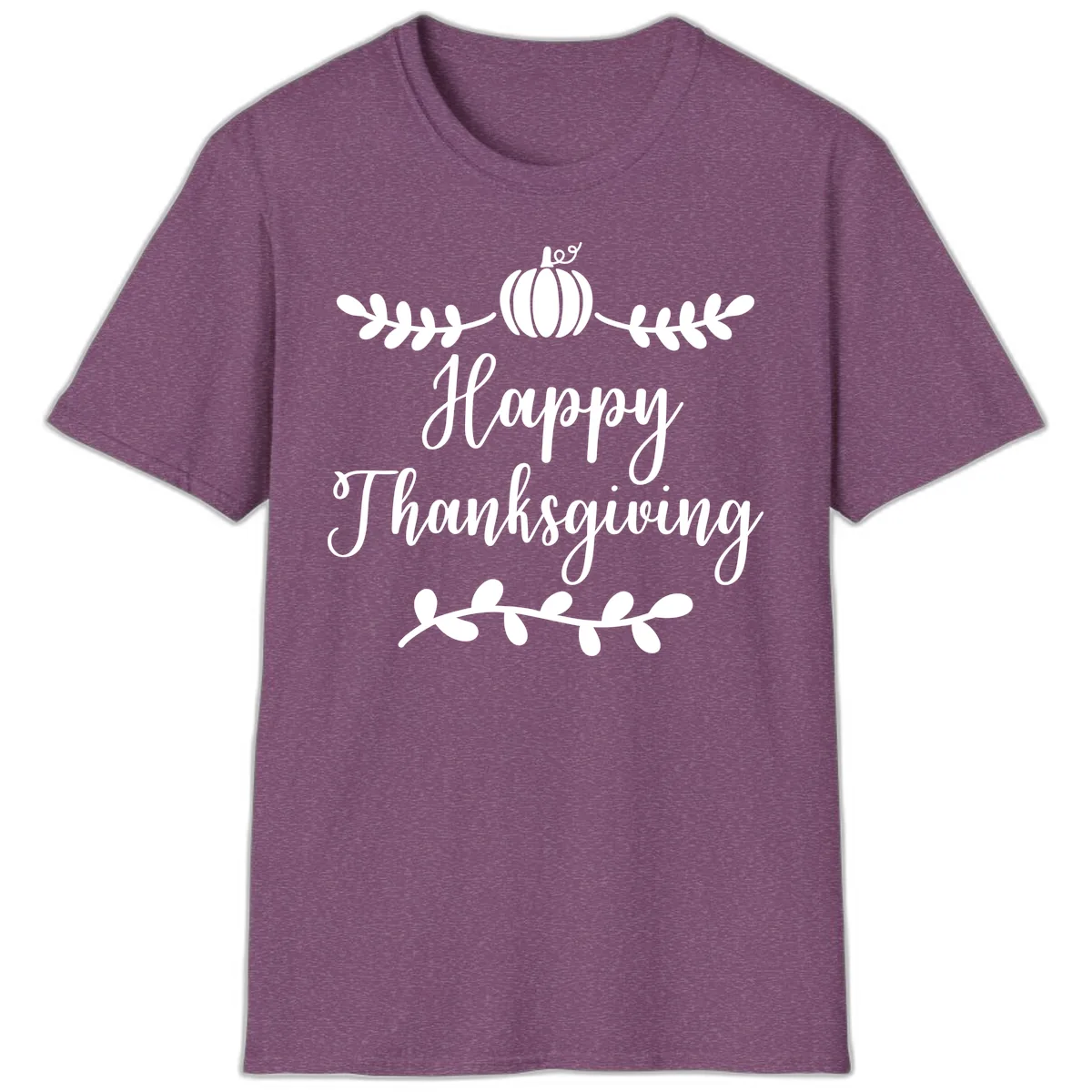 Happy Thanksgiving Script Design T-Shirt in Heather Maroon