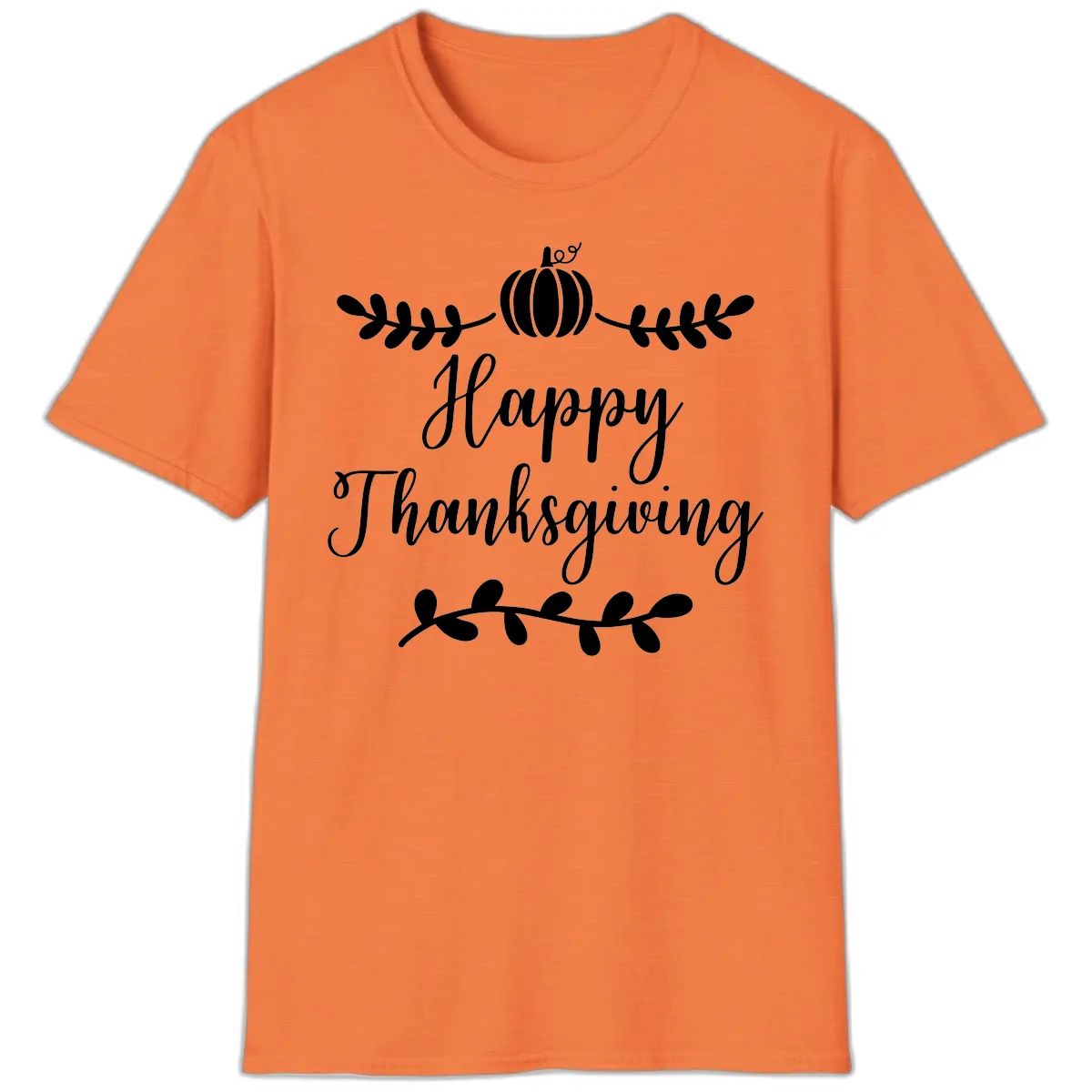 Happy Thanksgiving Script Design T-Shirt in Heather Orange