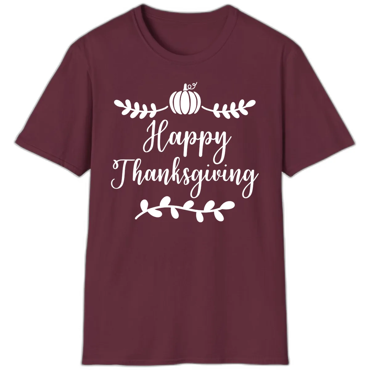Happy Thanksgiving Script Design T-Shirt in Maroon