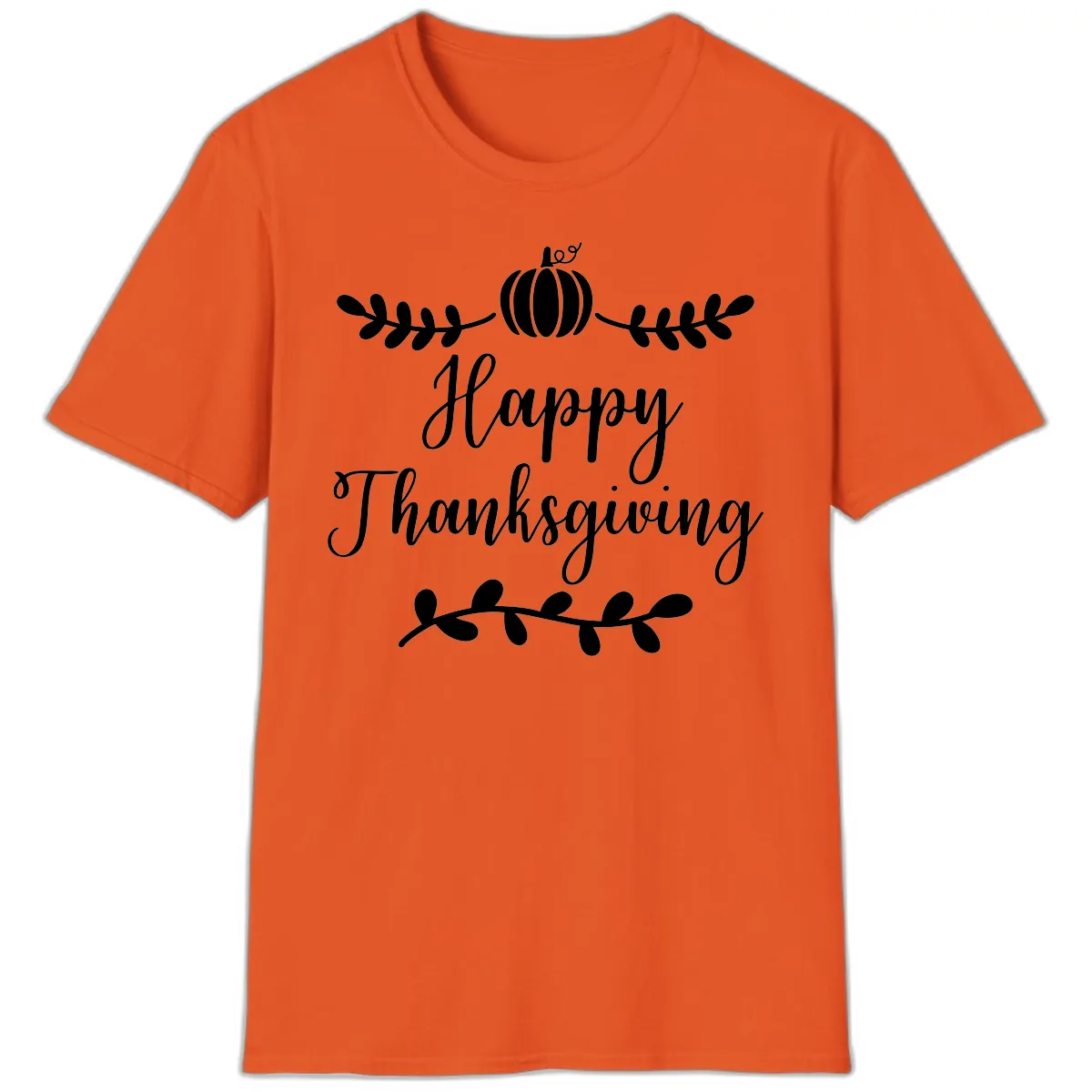 Happy Thanksgiving Script Design T-Shirt in Orange