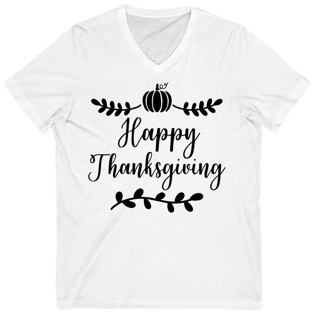Happy Thanksgiving Script Design V-Neck in White
