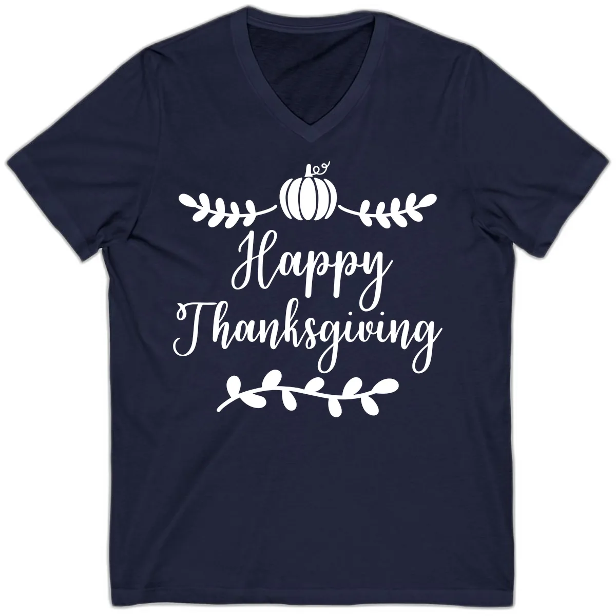 Happy Thanksgiving Script Design V-Neck in Navy