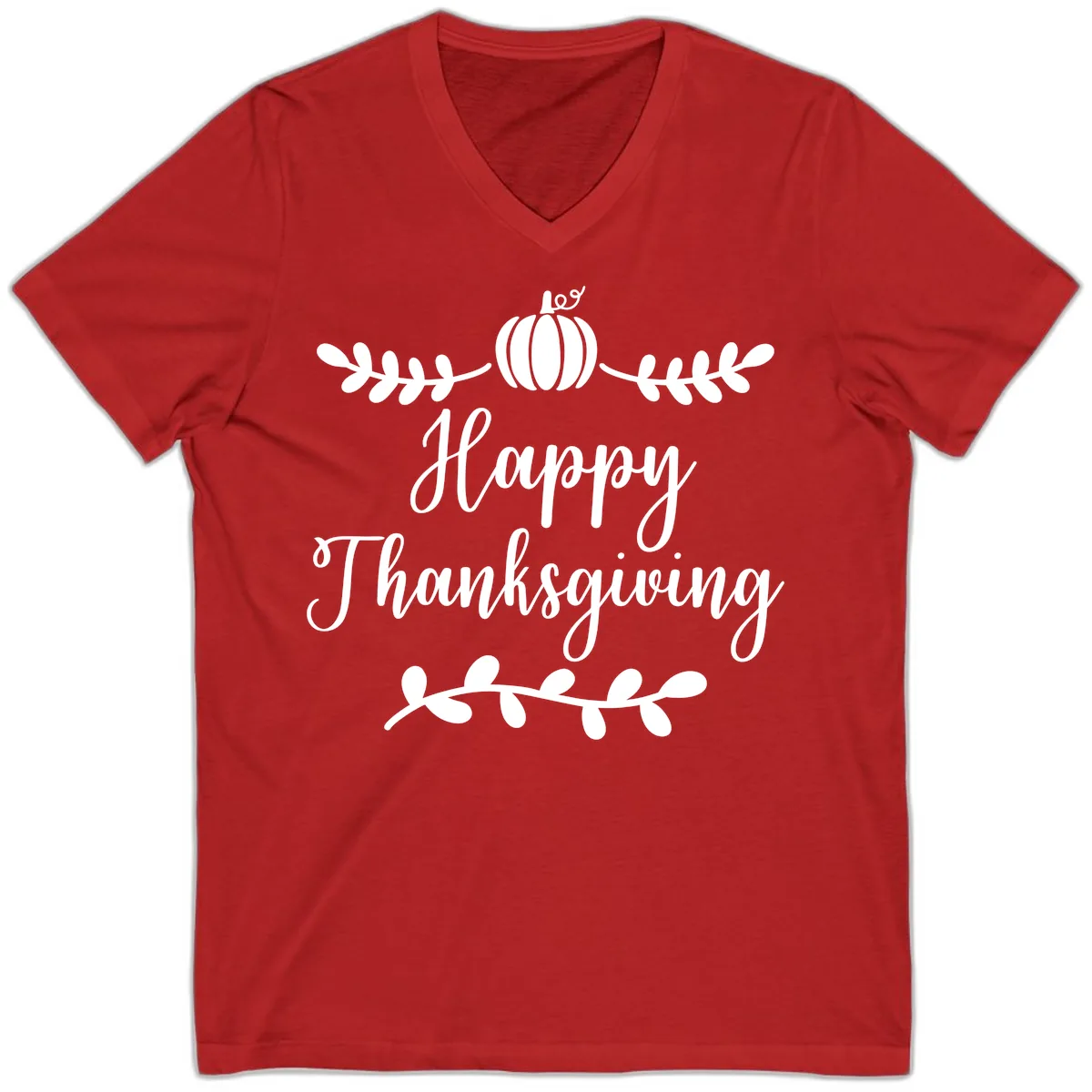 Happy Thanksgiving Script Design V-Neck in Red