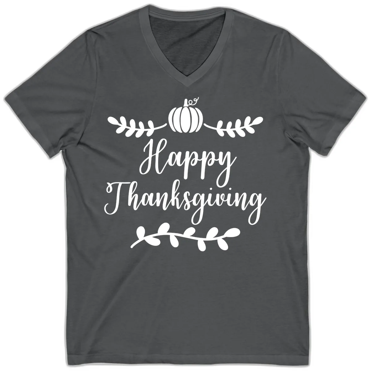 Happy Thanksgiving Script Design V-Neck in Asphalt