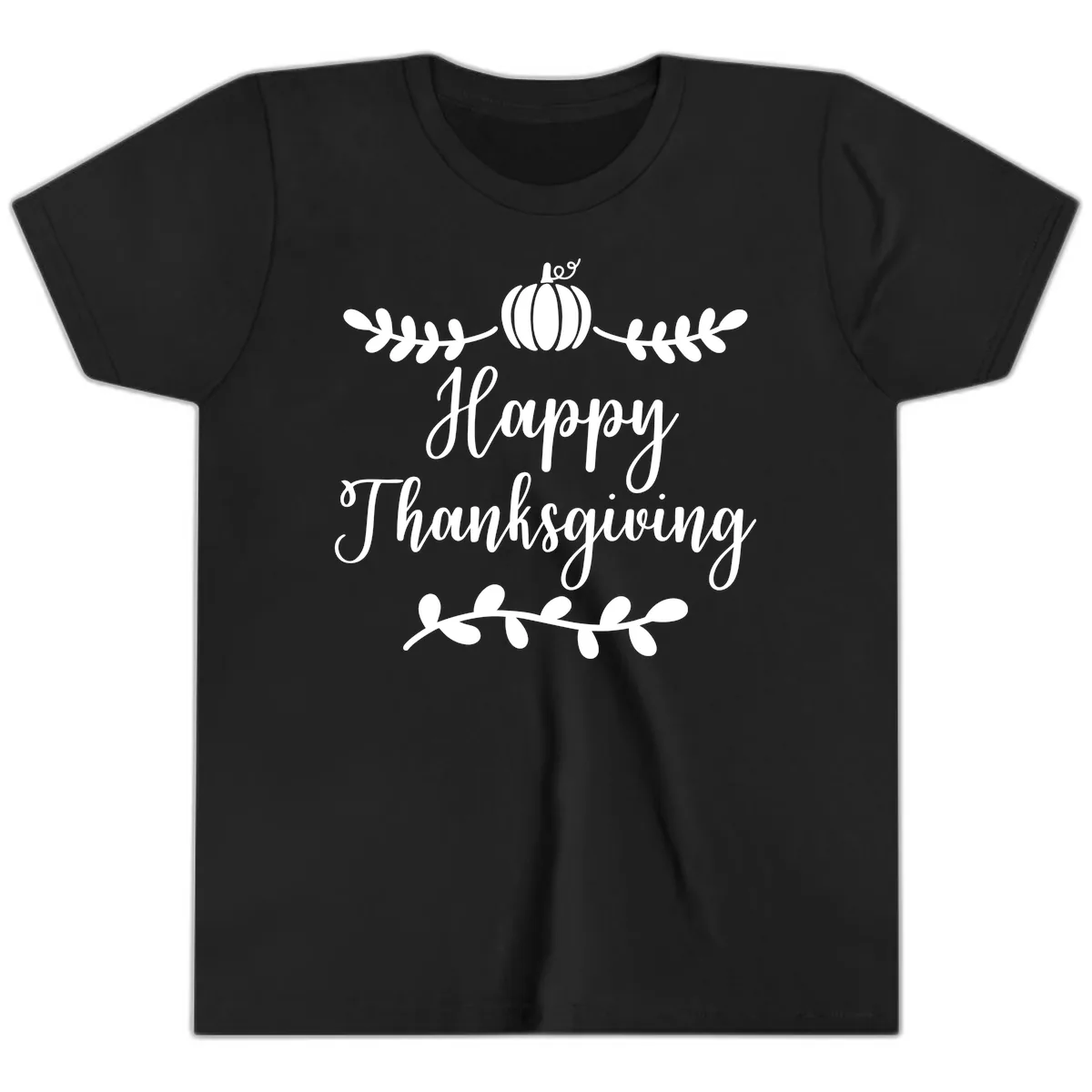 Happy Thanksgiving Script Design Youth T-Shirt in Black