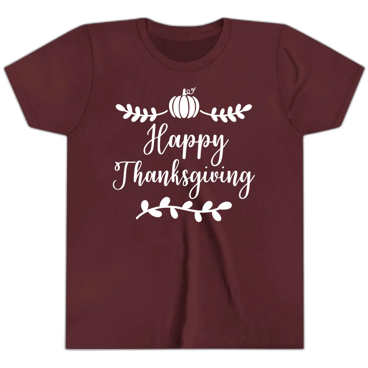 Happy Thanksgiving Script Design Youth T-Shirt in Maroon