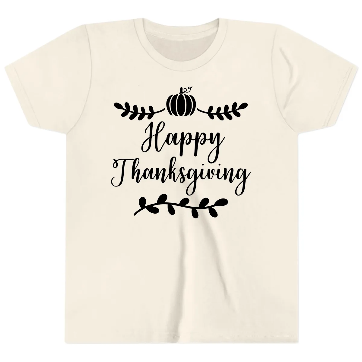 Happy Thanksgiving Script Design Youth T-Shirt in Natural