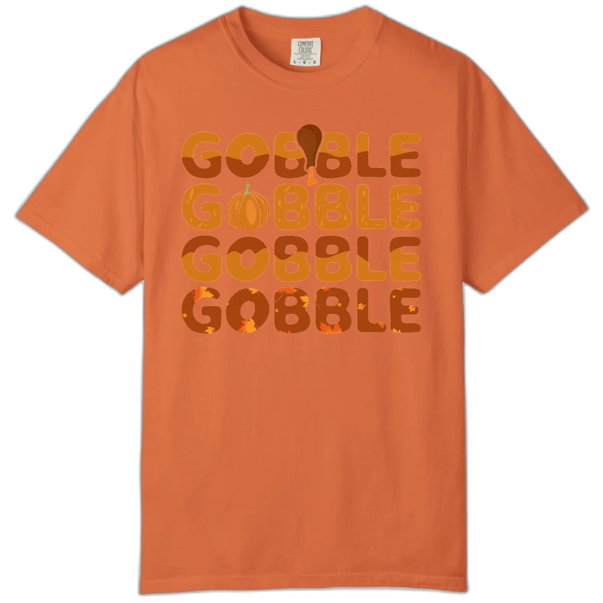 Gobble Gobble Thanksgiving Text Design Comfort Color in Burnt Orange