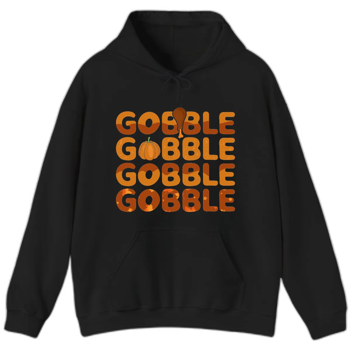 Gobble Gobble Thanksgiving Text Design Hoodie in Black