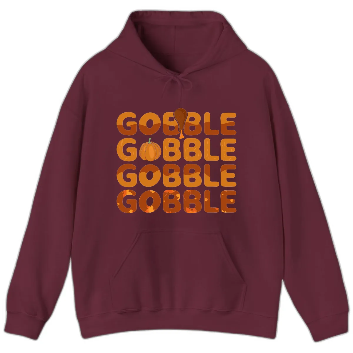 Gobble Gobble Thanksgiving Text Design Hoodie in Maroon