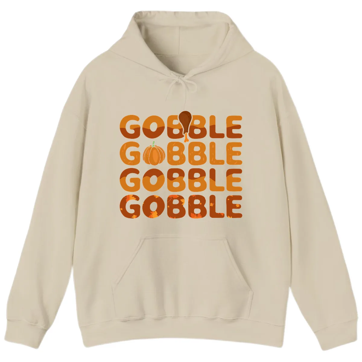 Gobble Gobble Thanksgiving Text Design Hoodie in Sand