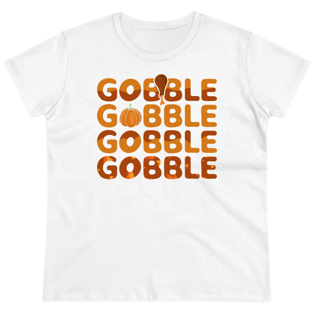 Gobble Gobble Thanksgiving Text Design Ladies Tee in White