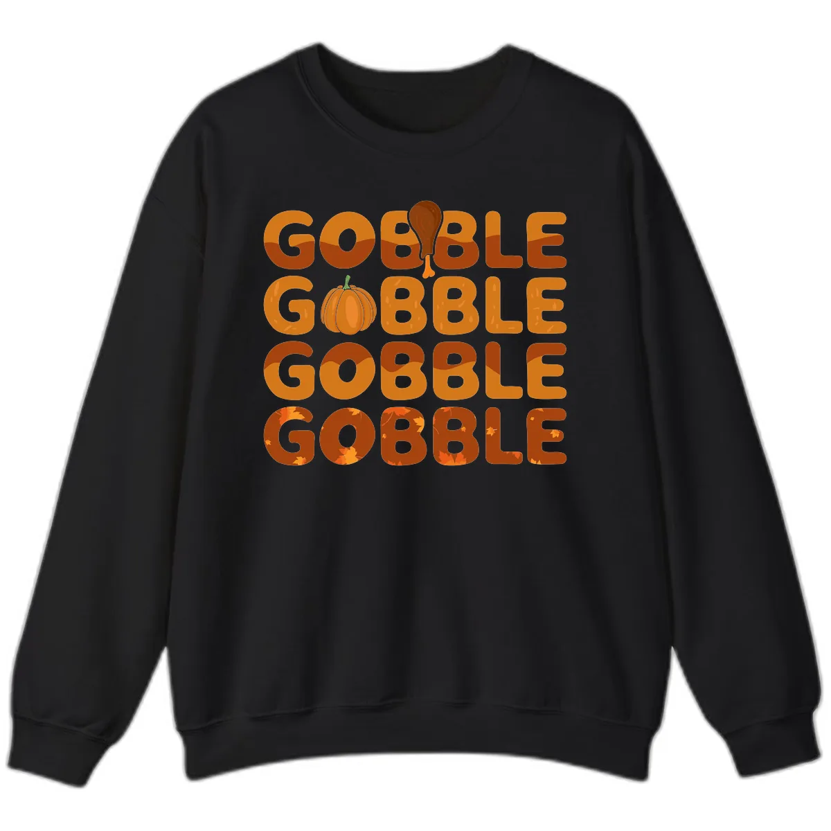 Gobble Gobble Thanksgiving Text Design Sweatshirt in Black