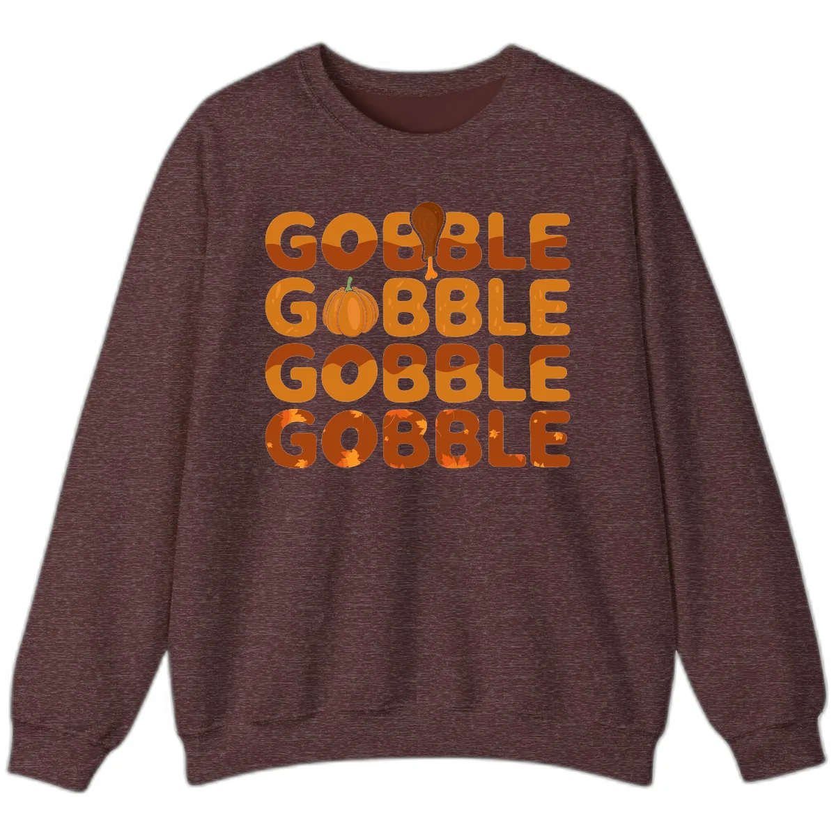 Gobble Gobble Thanksgiving Text Design Sweatshirt in Heather Sport Dark Maroon