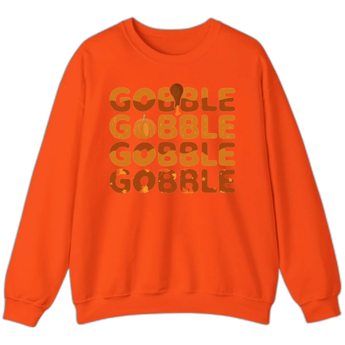 Gobble Gobble Thanksgiving Text Design Sweatshirt in Orange
