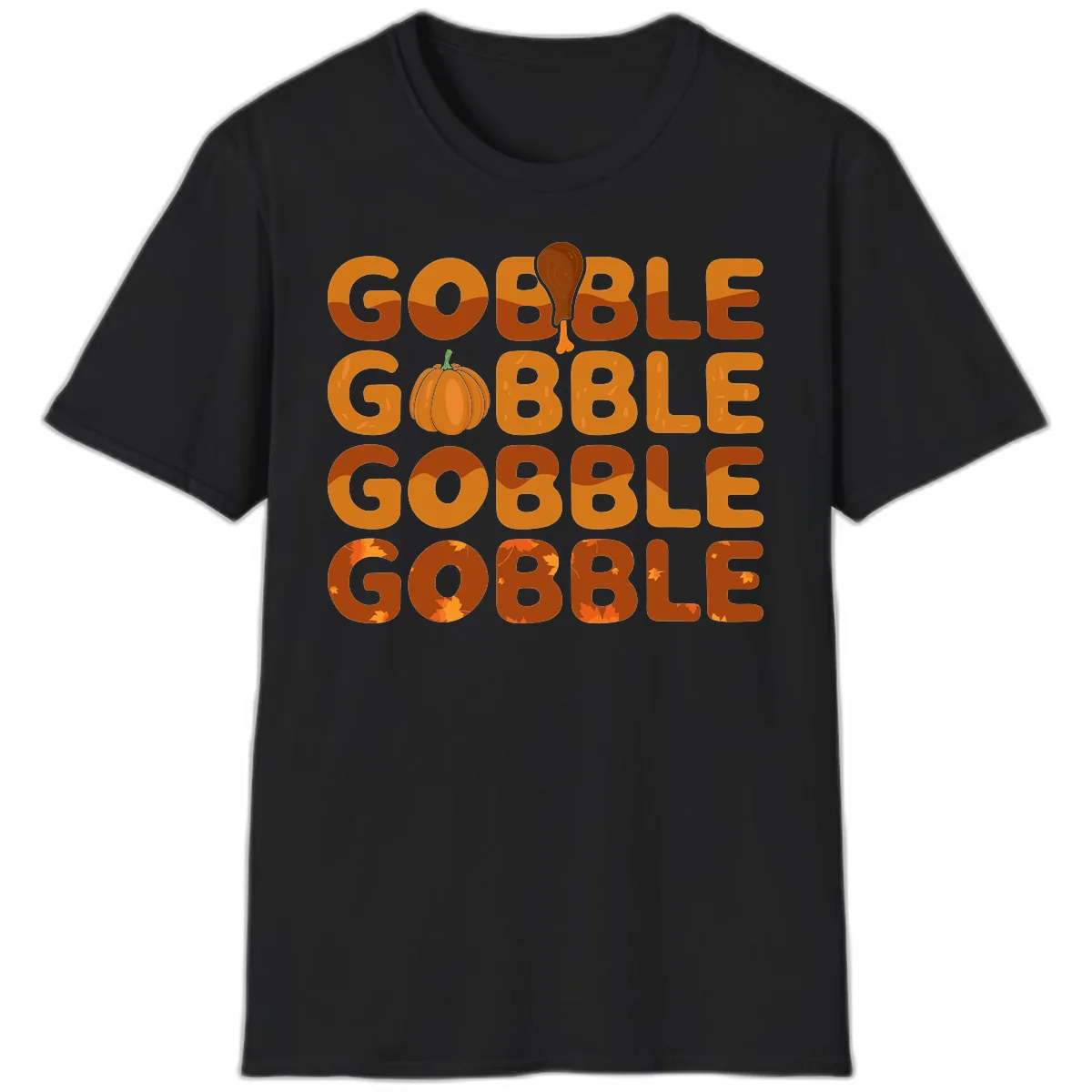 Gobble Gobble Thanksgiving Text Design T-Shirt in Black