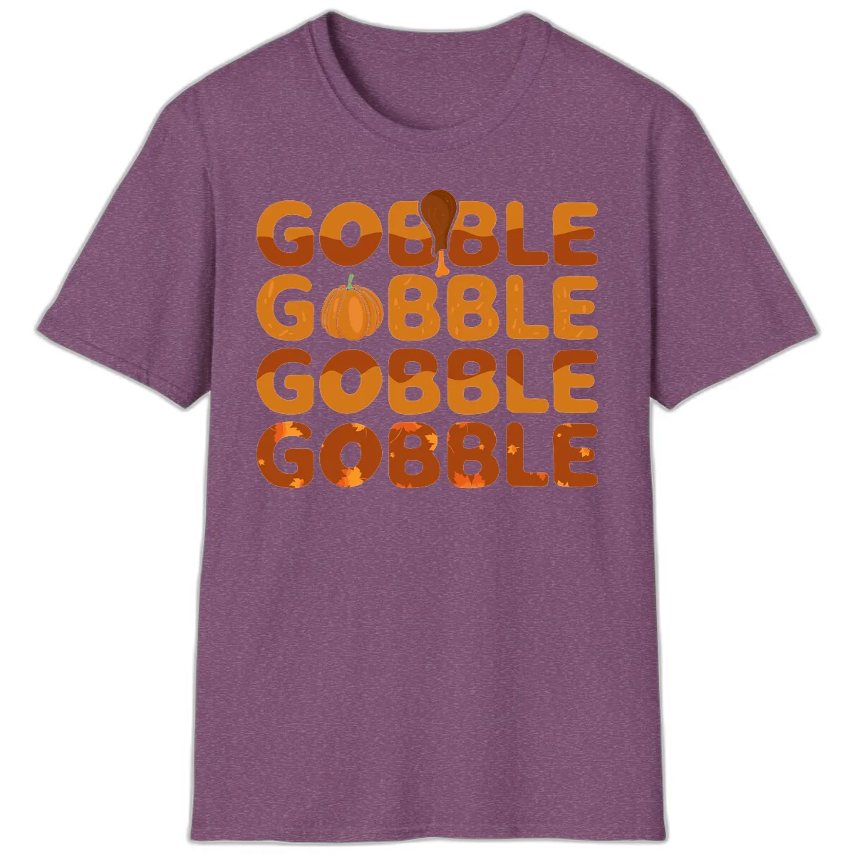Gobble Gobble Thanksgiving Text Design T-Shirt in Heather Maroon