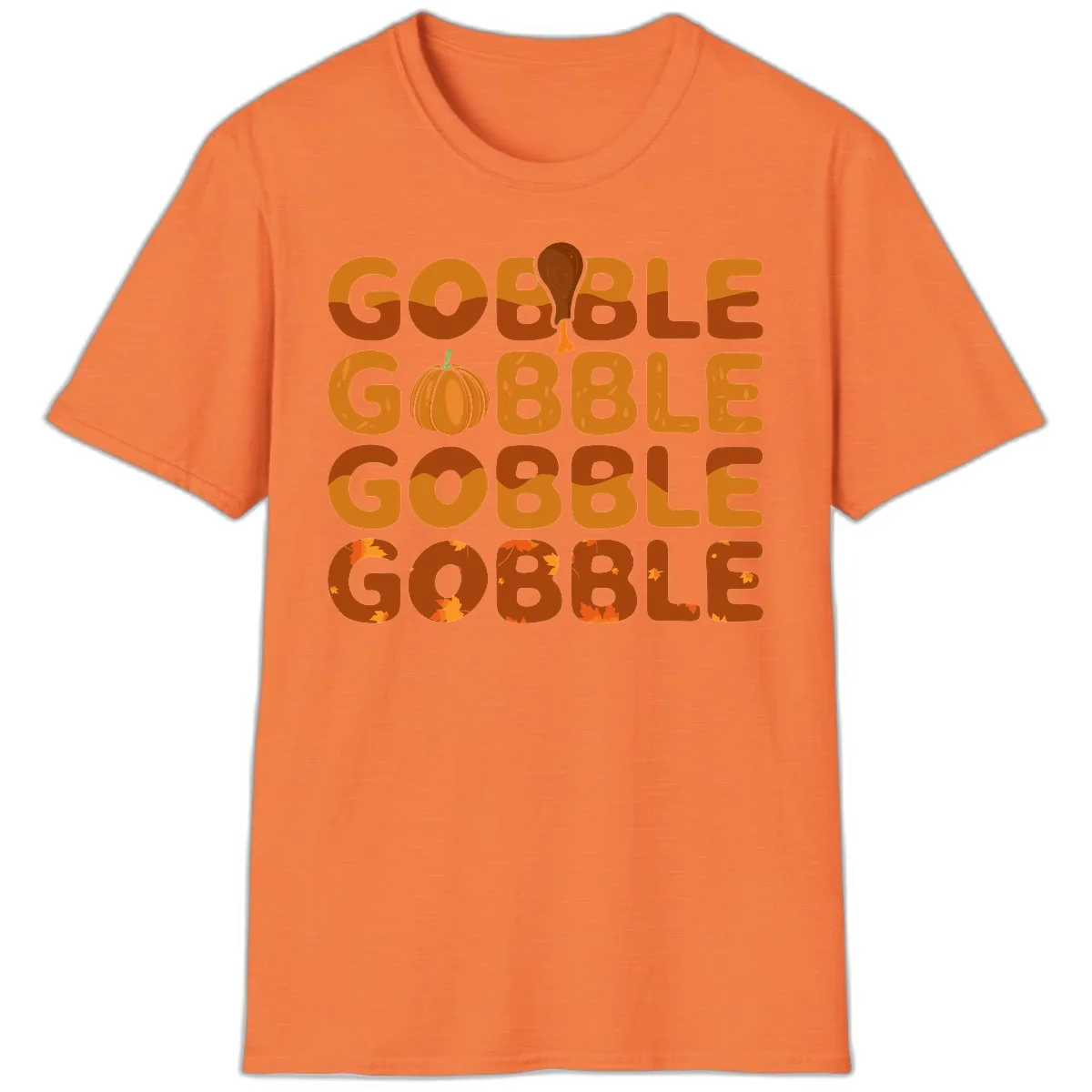 Gobble Gobble Thanksgiving Text Design T-Shirt in Heather Orange