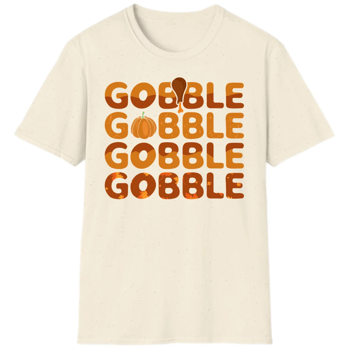 Gobble Gobble Thanksgiving Text Design T-Shirt in Natural
