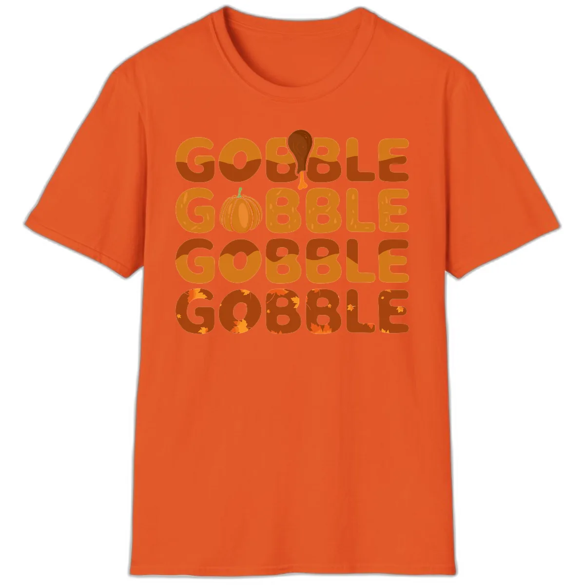 Gobble Gobble Thanksgiving Text Design T-Shirt in Orange