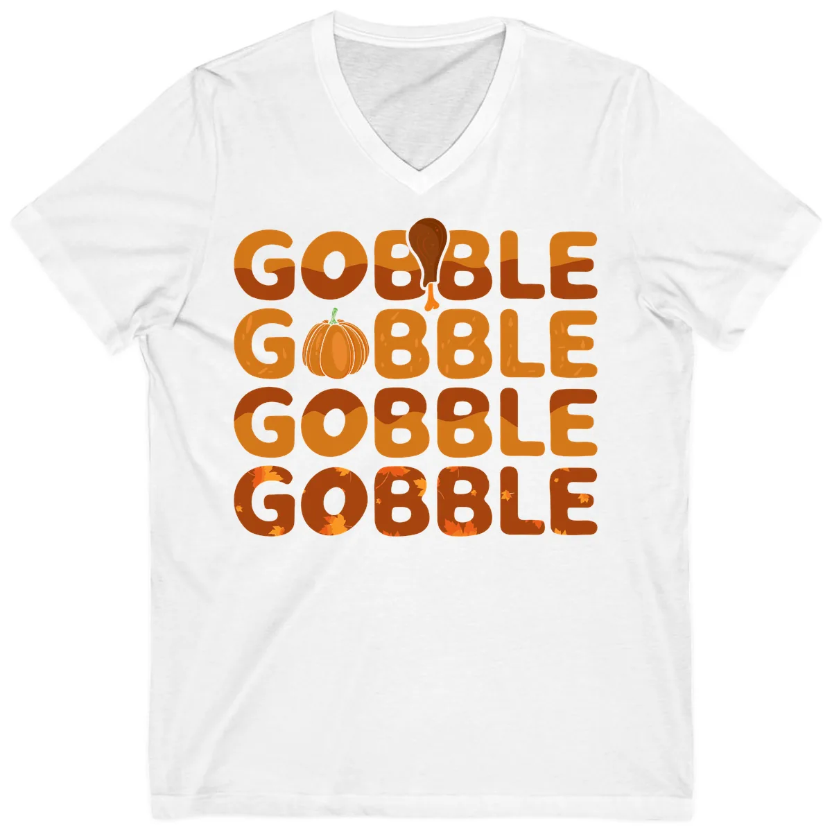 Gobble Gobble Thanksgiving Text Design V-Neck in White