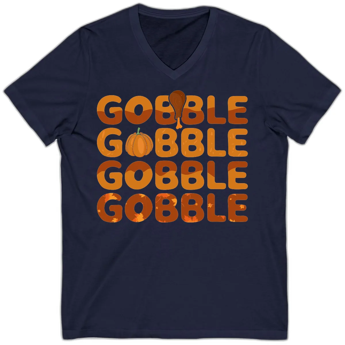 Gobble Gobble Thanksgiving Text Design V-Neck in Navy
