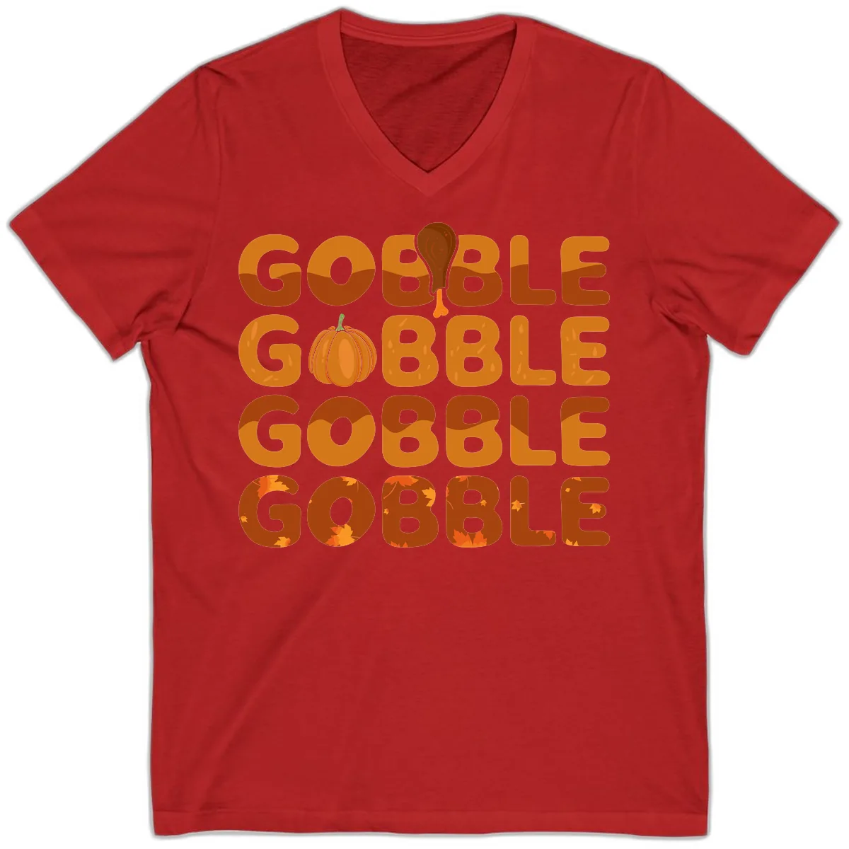 Gobble Gobble Thanksgiving Text Design V-Neck in Red