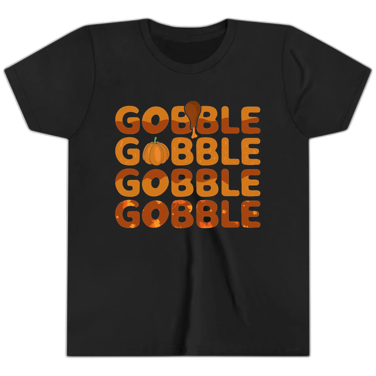 Gobble Gobble Thanksgiving Text Design Youth T-Shirt in Black