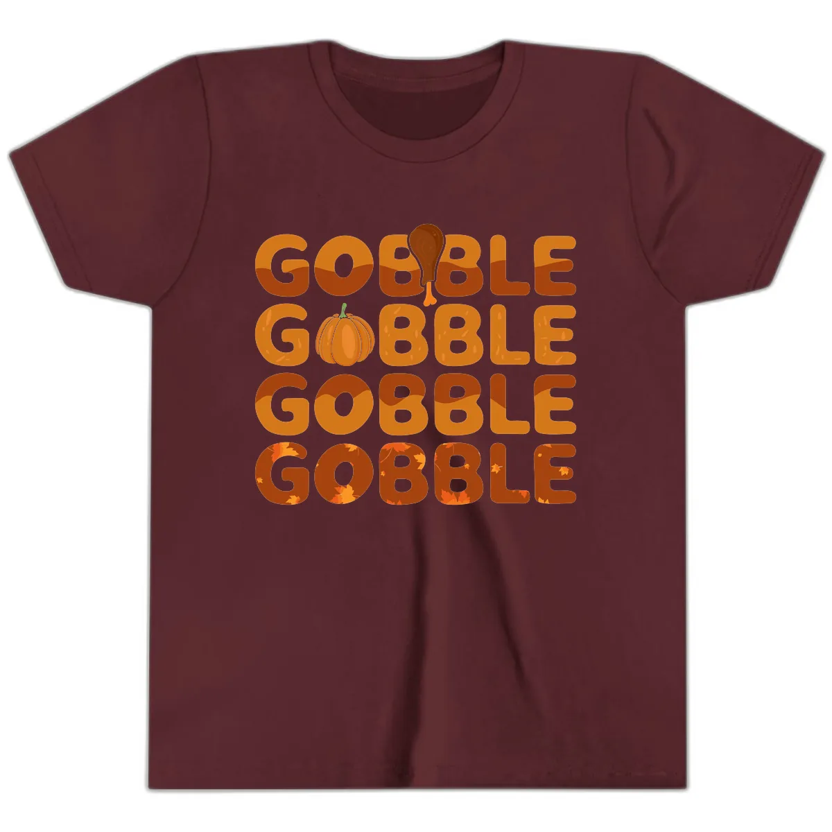 Gobble Gobble Thanksgiving Text Design Youth T-Shirt in Maroon