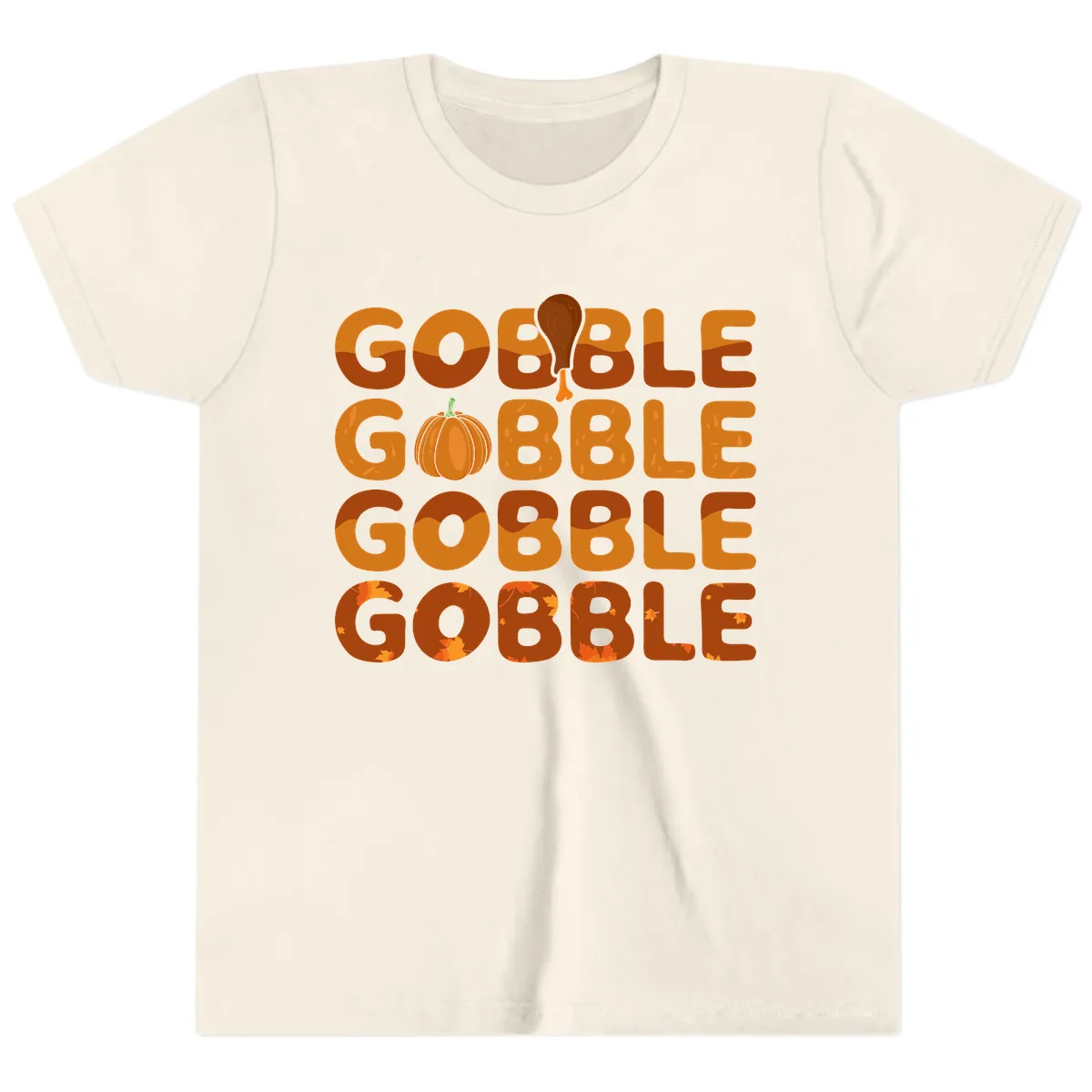 Gobble Gobble Thanksgiving Text Design Youth T-Shirt in Natural