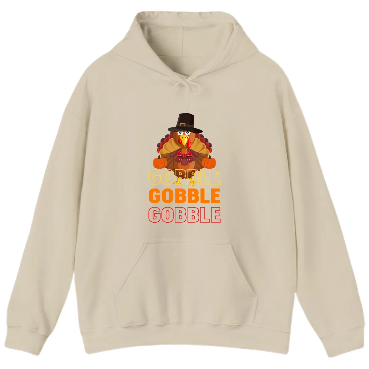 Gobble Gobble Thanksgiving Turkey Hoodie in Sand