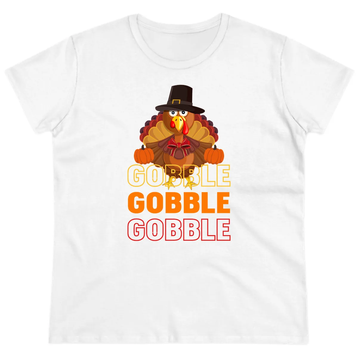 Gobble Gobble Thanksgiving Turkey Ladies Tee in White