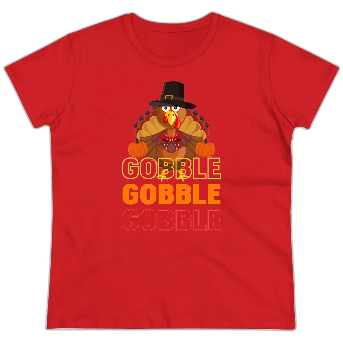 Gobble Gobble Thanksgiving Turkey Ladies Tee in Red