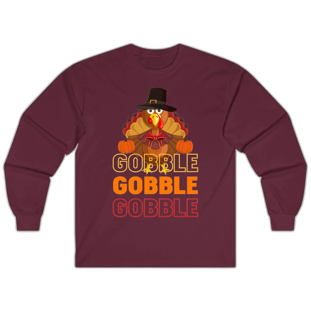 Gobble Gobble Thanksgiving Turkey Long Sleeve in Maroon