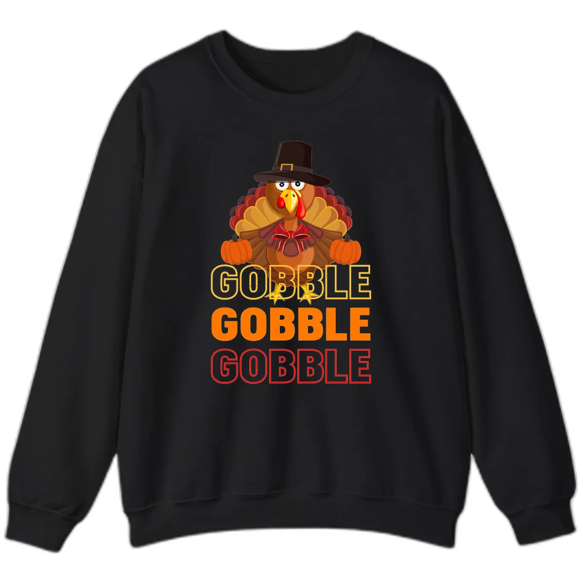 Gobble Gobble Thanksgiving Turkey Sweatshirt in Black