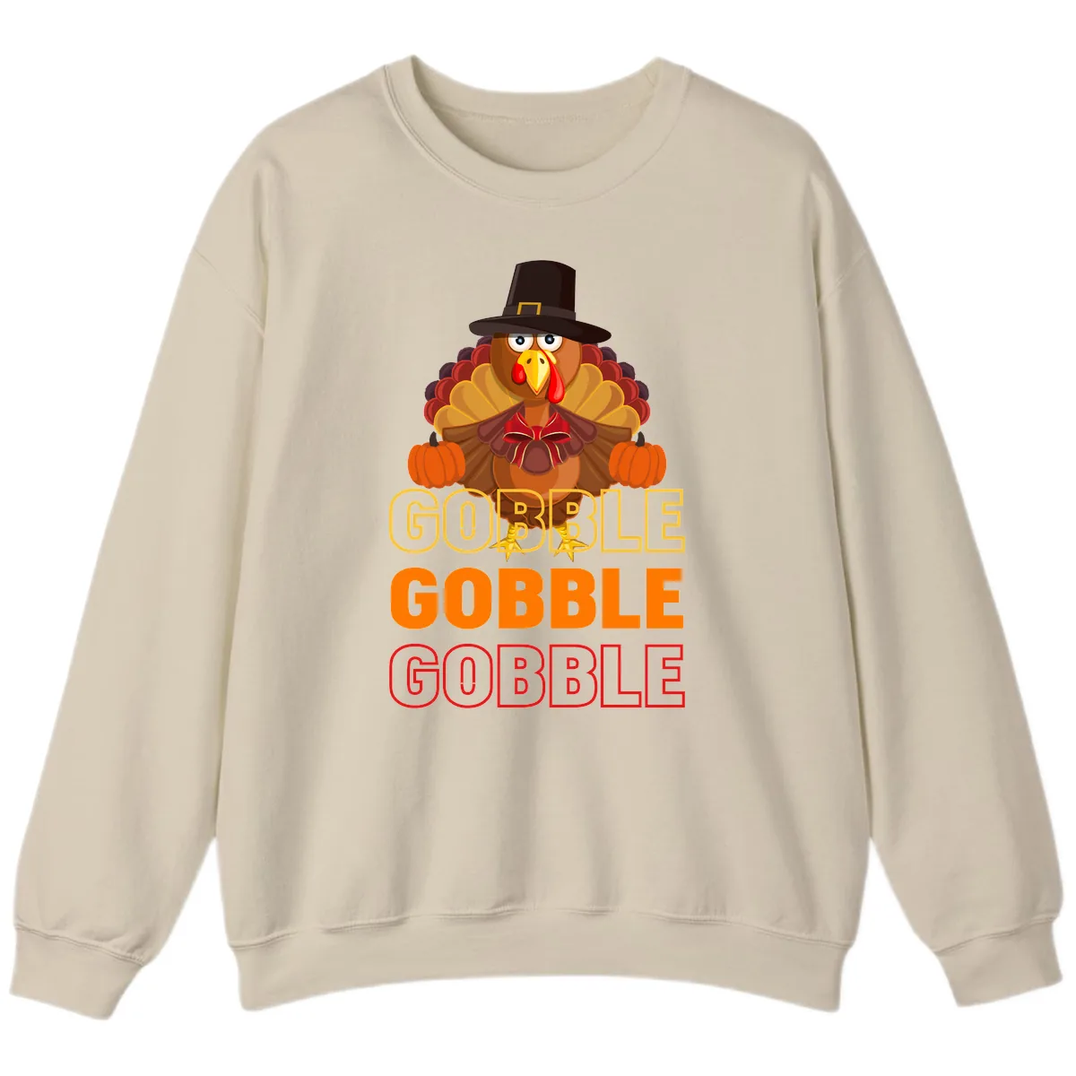 Gobble Gobble Thanksgiving Turkey Sweatshirt in Sand
