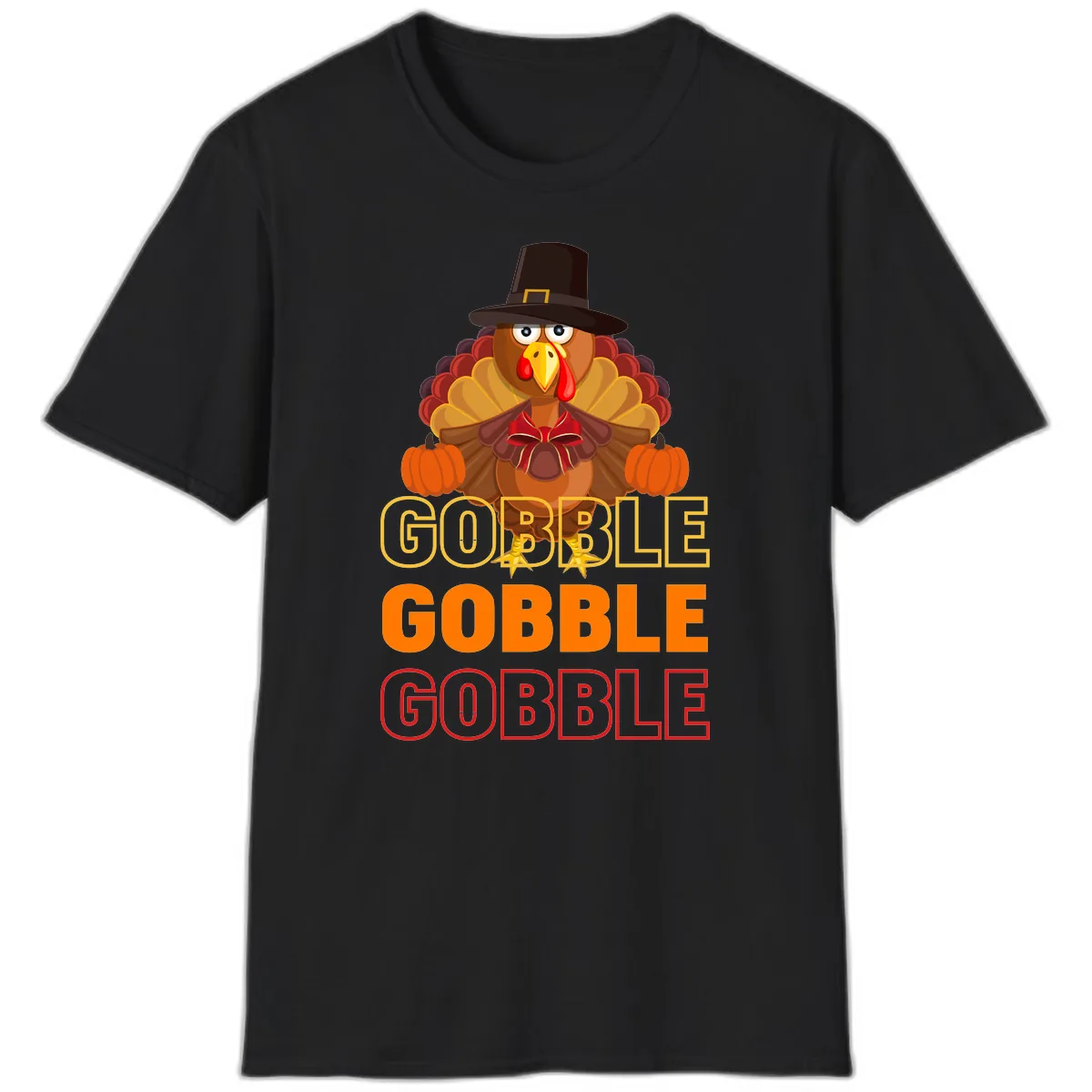 Gobble Gobble Thanksgiving Turkey T-Shirt in Black